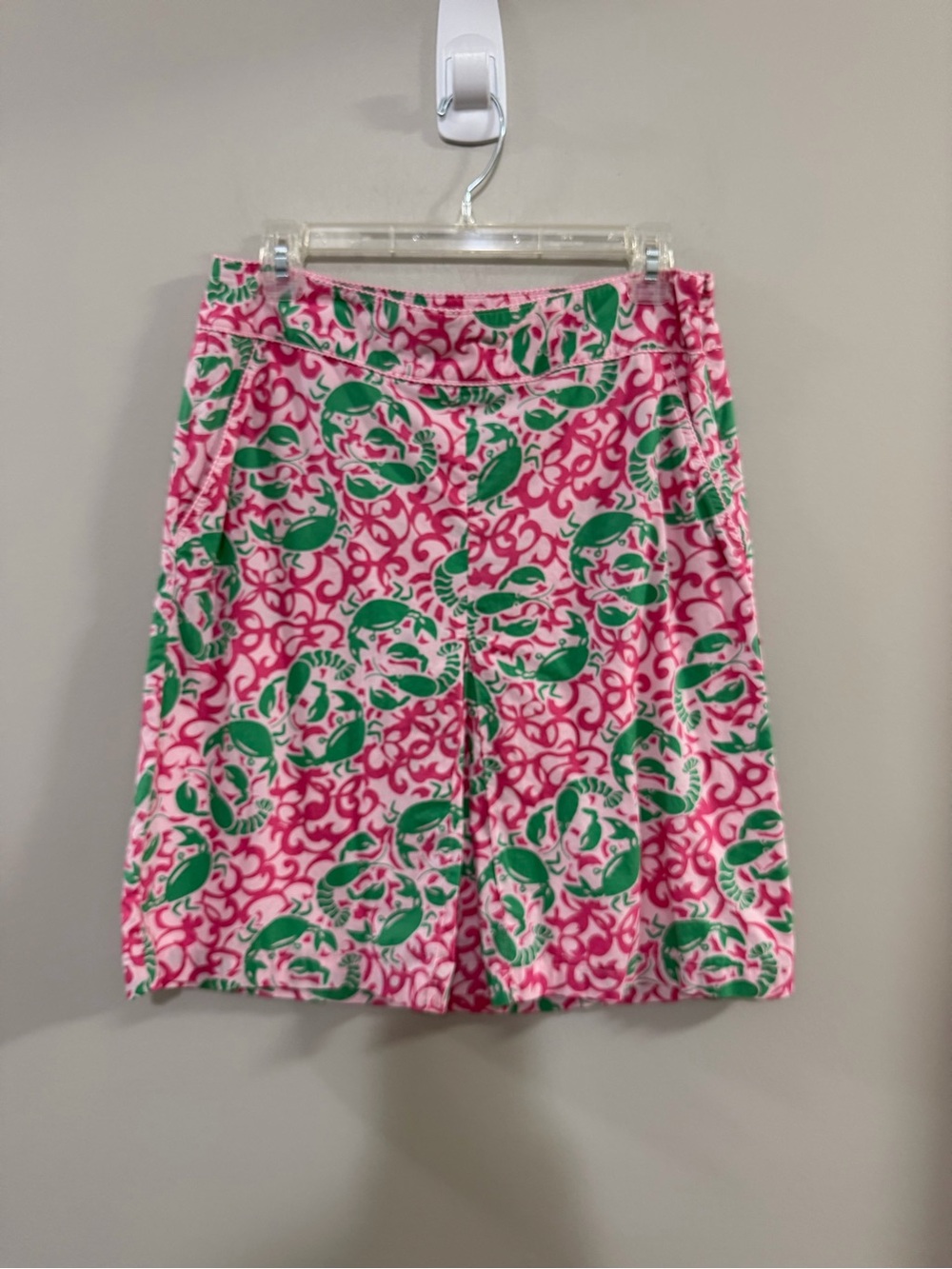 L.L. Bean Pink & Green Lobster and Crab Printed A-Line Skirt.  Side Zip. Size 8